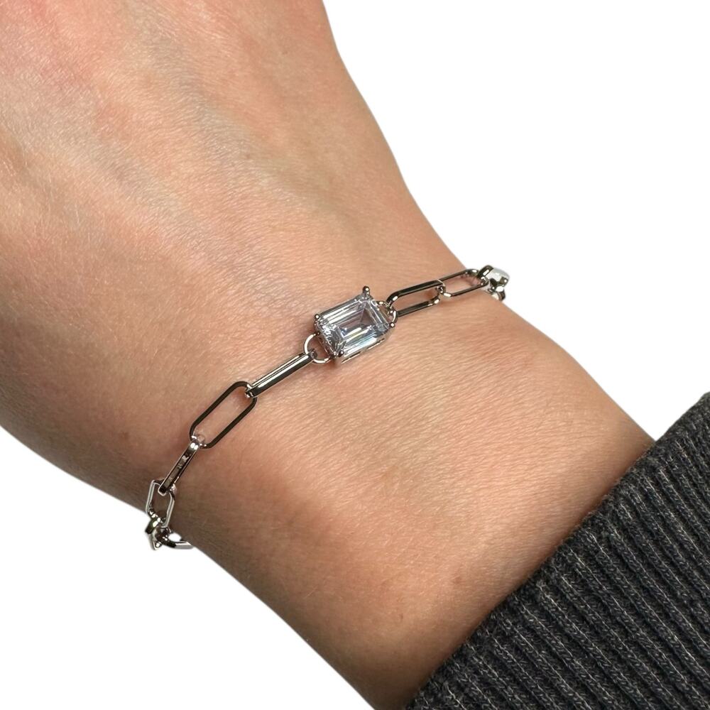 DANIELA‎ SWAEBE Obsession Emerald Cut Solitaire Bracelet Silver NWT Paper Clip
